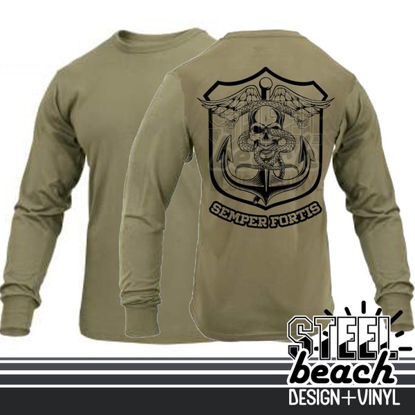 Navy Corpsman Shirt- Coyote Brown Military Long Sleeve Shirt - HM Medic Doc