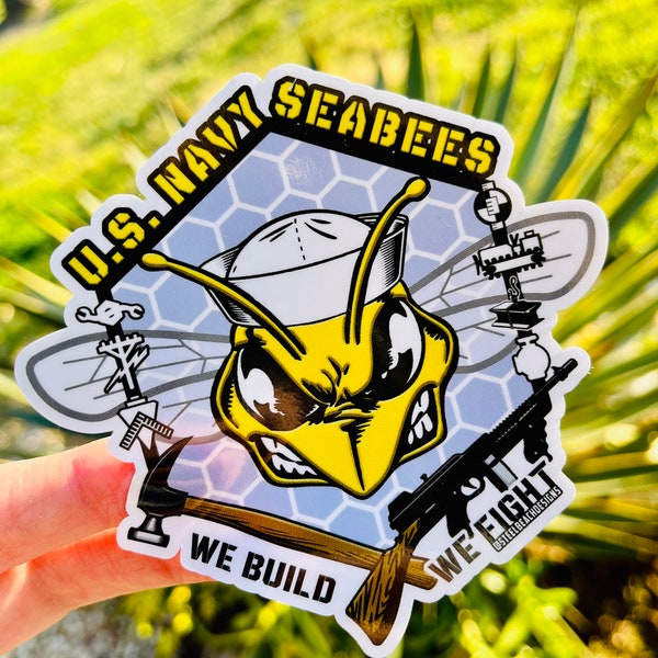 Navy Seabee Sticker - Navy CB Decal - We Build We Fight