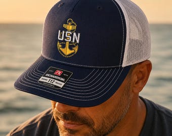 CPO Anchor Richardson 112 Trucker Hat – Navy & White Mesh | Military-Inspired Snapback