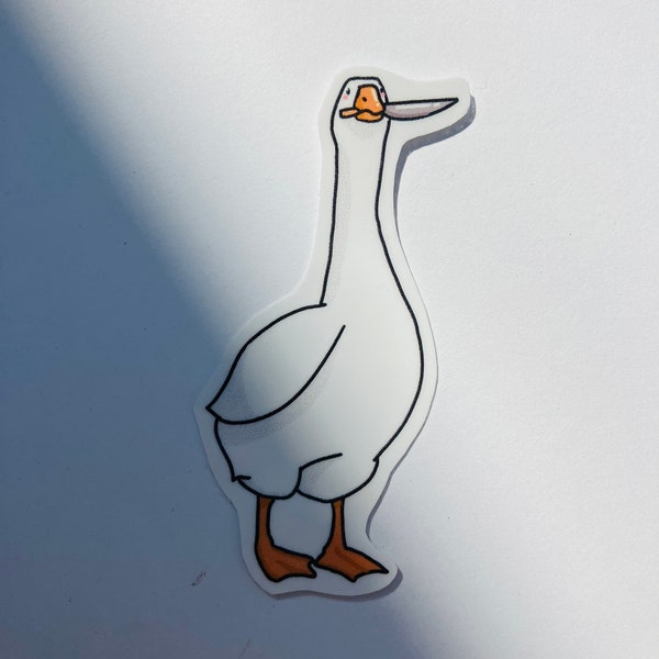 illustrated silly goose sticker - quirky, splash proof, hand made, decal, laptop sticker, gift - 2in