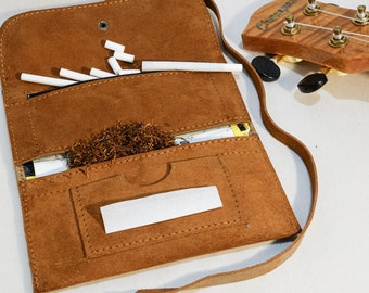 Personligt lädertobaksfodral, handgjort rulltobaksfodral