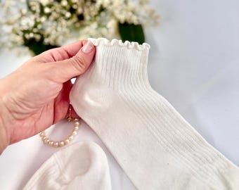 Calcetines tobilleros con volantes de estilo vintage: calcetines bajos de algodón suave, calcetines con volantes.