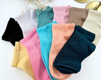 Calcetines tobilleros de algodón pastel en 11 colores: calcetines bajos suaves de algodón orgánico.