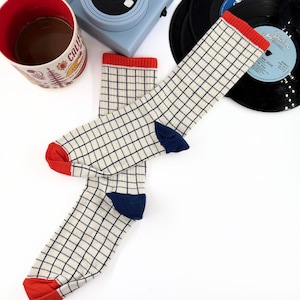 Quirky Cotton Crew Socks - Grid, Stripes, Cartoon - Women's 3-Pack