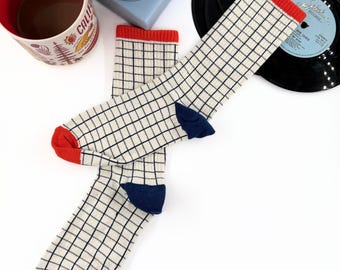 Calcetines de algodón originales - Cuadrícula, rayas y dibujos animados - Pack de 3 para mujer