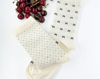 Floral Vintage Style Frill Ankle Socks: Soft Cotton Breathable Socks, Ruffle Socks, Ribbon Socks, Polka Dots Socks, Thin Summer socks