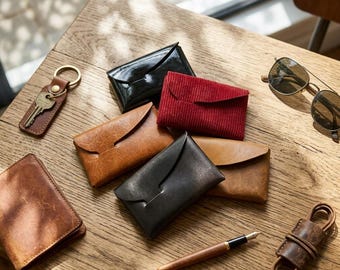 No-Sew Origami Wallet, Folded Leather Card Holder, Stitchless Minimalist Wallet, Slim Pocket Wallet, Handmade Leather Wallet, Unique Gift