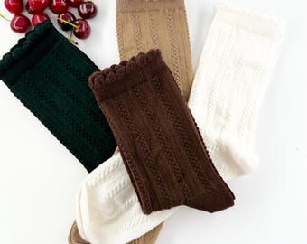 Calcetines tobilleros retro transpirables con volantes y canalé: calcetines suaves de algodón natural, calcetines con volantes, calcetines de tubo, calcetines de encaje, calcetines estilo años 50.