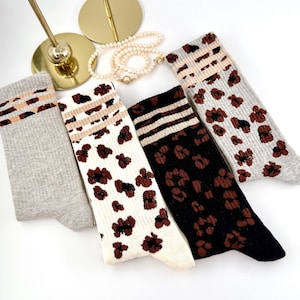 Leopard Crew Socks, Unisex Animal Print Socks: Sport Socks, Fun Gift for Her/Him, Soft Cotton Jungle Socks, Legging Socks