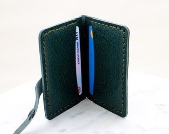 Tarjetero personalizado de piel auténtica, tarjetero para tarjetas de visita, tarjetero hecho a mano, tarjetero cosido a mano, tarjetero delgado