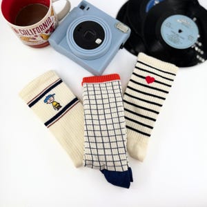 Witzige Baumwollsocken - Gitter, Streifen, Cartoon - Damen 3er-Pack