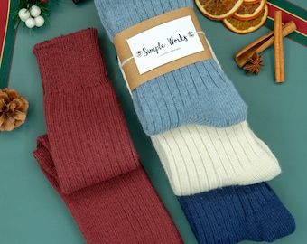 Warm Winter Wool Socks, Unisex Colorful Organic Outdoor Indoor Cosy Socks, Merino Wool Socks, Stripe Knitted Socks, Christmas Gift