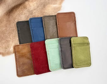 Tarjetero personalizado de cuero reciclado hecho a mano, cartera delgada, cartera cosida a mano, regalo para él, regalo para ella, cartera de bolsillo, estuche para tarjetas