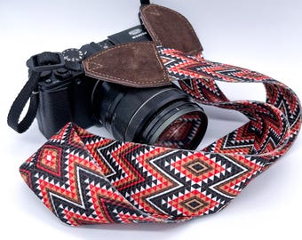 Aztec Retro Personalised Handmade Camera Strap Gift, Custom Strap for Photographers, DSLR/SLR Camera, Vintage strap, Gift for Her Him