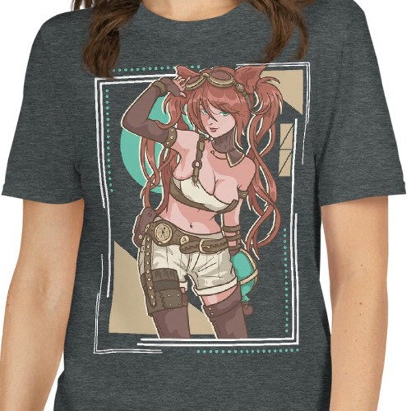 Steampunk Anime Catgirl Waifu T-Shirt - Steam Punk Gifts, Cosplay, Vintage, Mechanic, Mad Scientist, Engineer,