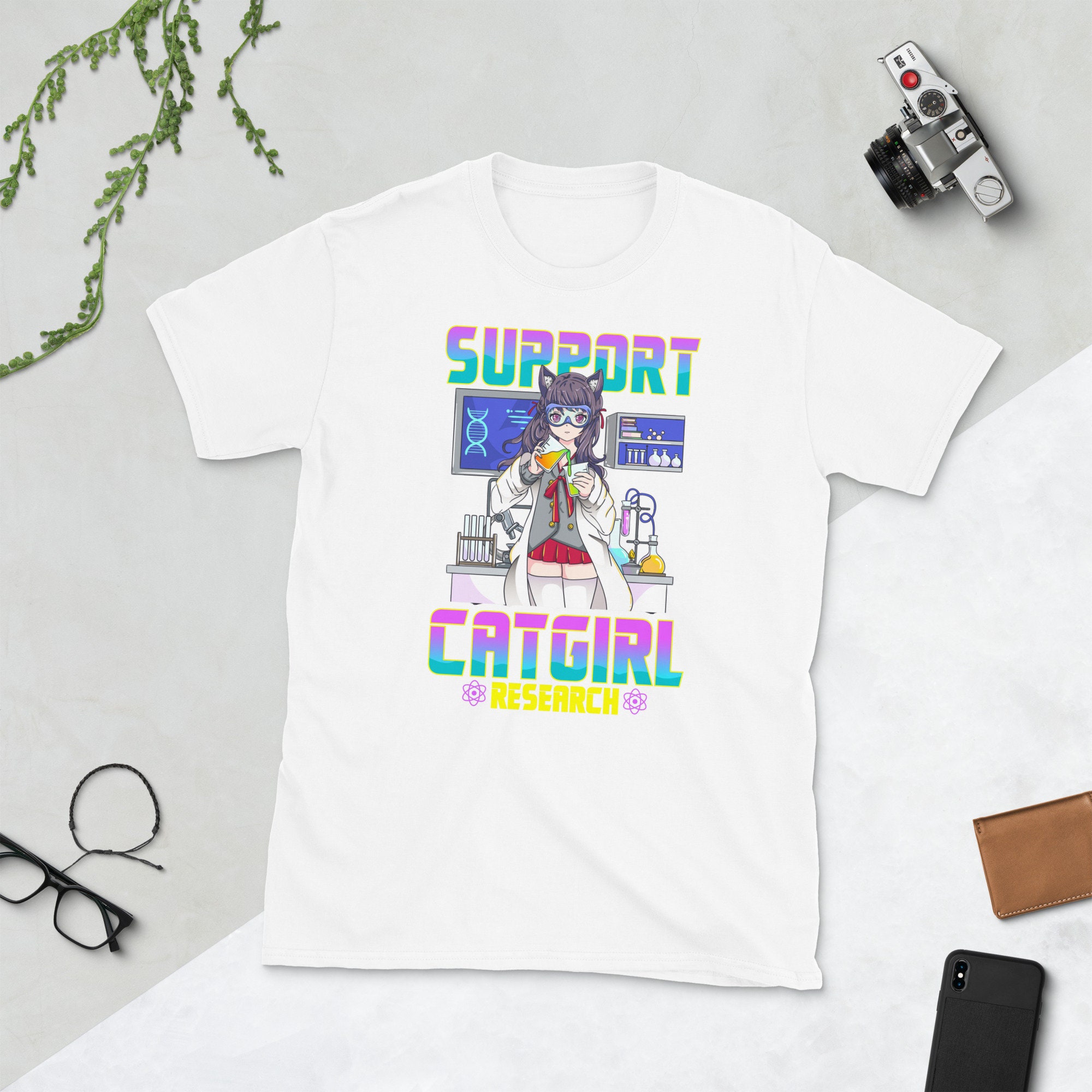  Support Catgirl Research Cute Anime Cat Girl Waifu Meme Neko  T-Shirt : Clothing, Shoes & Jewelry