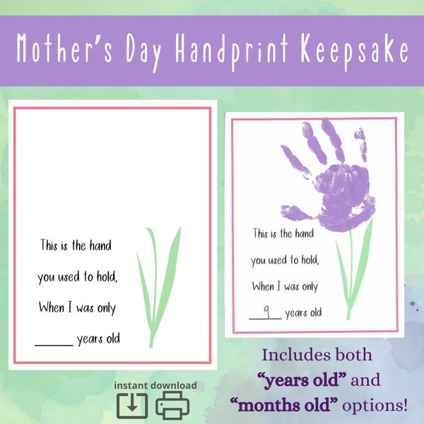 Mother's Day Hand Print Flower Craft, Preschool Craft, DIY Mother's Day Art, Gift For Mom, Grandma, Handprint Keepsake, Handprint Poem