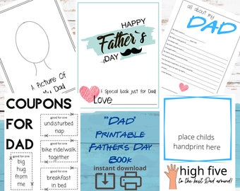 All About Dad Fathers Day Printable Book - Father's Day DIY gift - Fill In The Blanks - Questionnaire - Survey - Handprint - Craft - Daddy