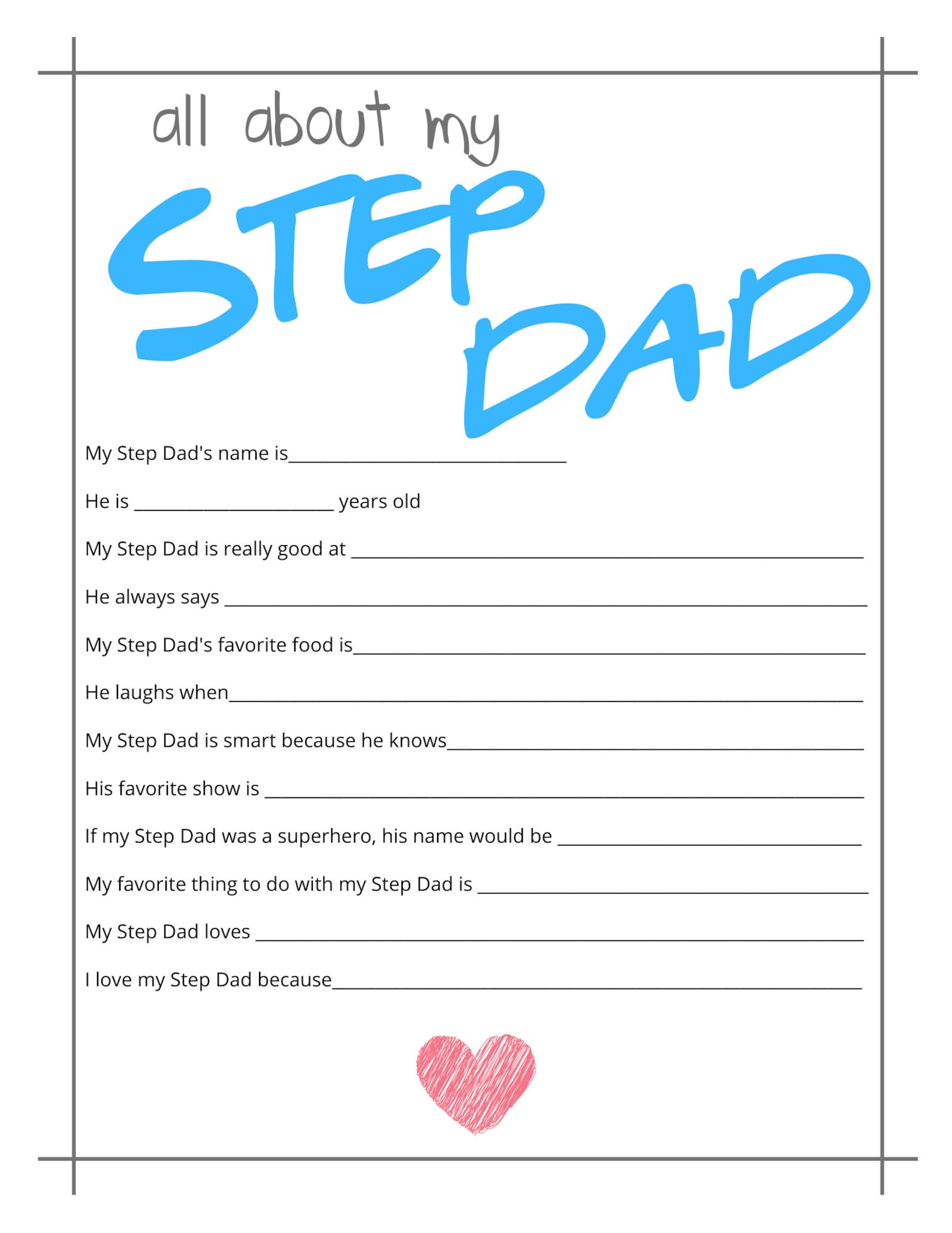 All About My Step Dad Father's Day Printable Book DIY Etsy