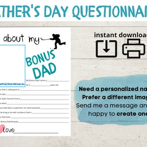 All About My Bonus Dad - Father's Day Questionnaire - Fathers Day ...