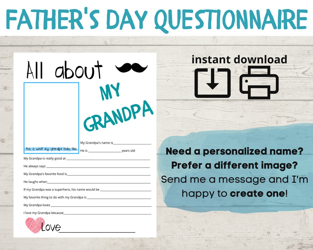 All About My Grandpa - Father's Day Questionnaire - Fathers Day Survey - Questions - Fill in the ...