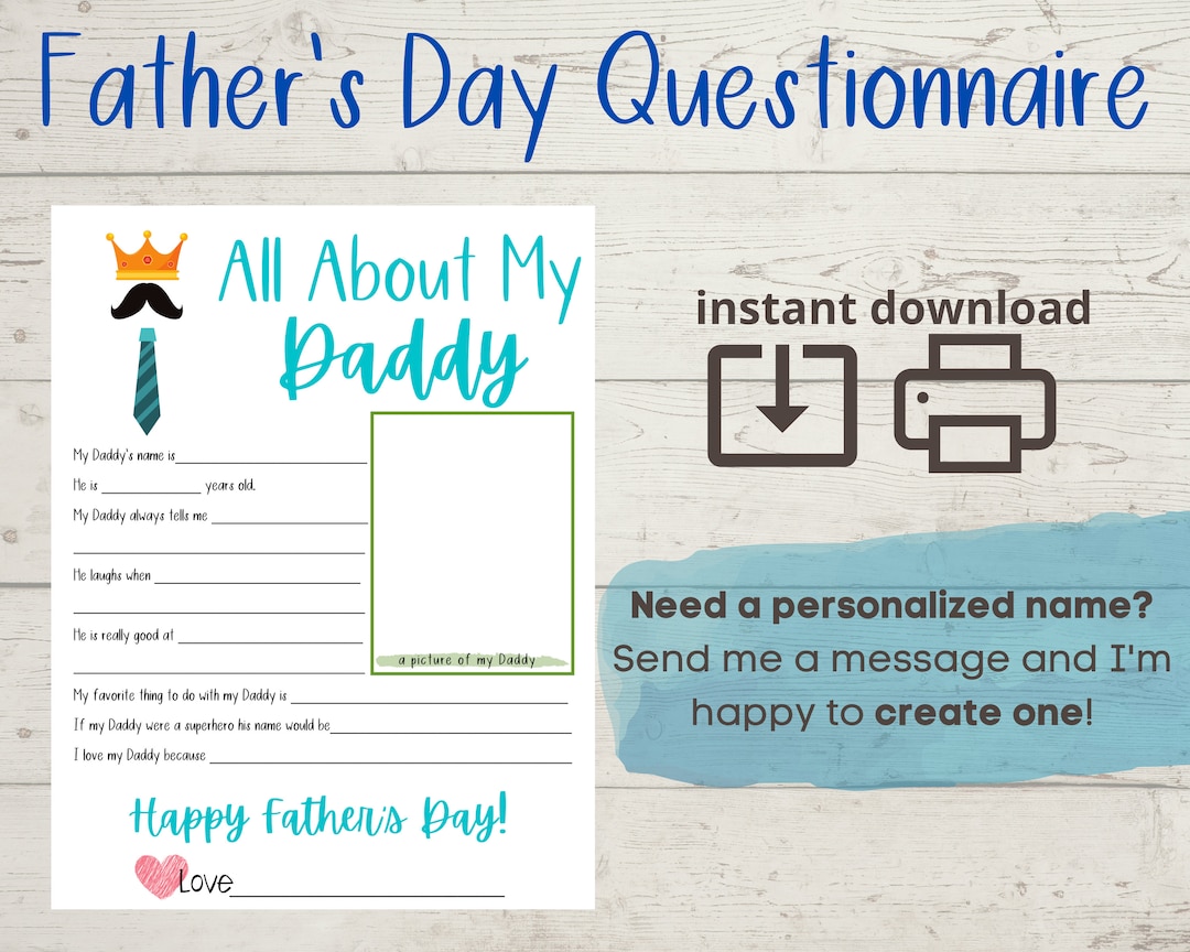 All About My Daddy Father's Day Questionnaire Fathers Day Survey ...