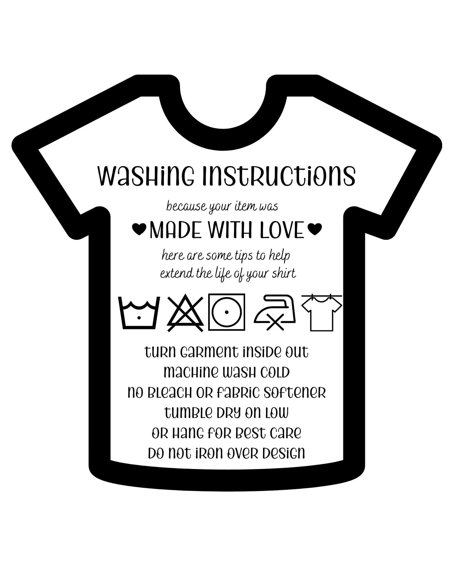 Washing Instructions SVG Tshirt Care Cards How to Care for Your Item