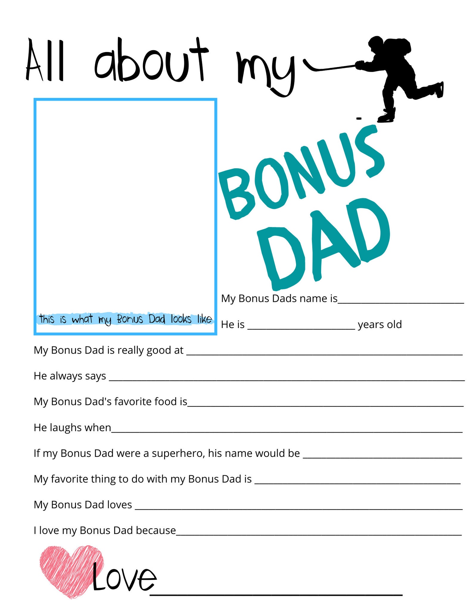 All About My Bonus Dad Father's Day Questionnaire Fathers Day Survey ...