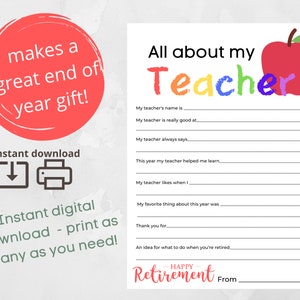 Alles über meinen Lehrer im Ruhestand - Geschenk zum Jahresende - Dankeschön - Lehreranerkennung - Fülle die Lücken aus - Lehrerkarte