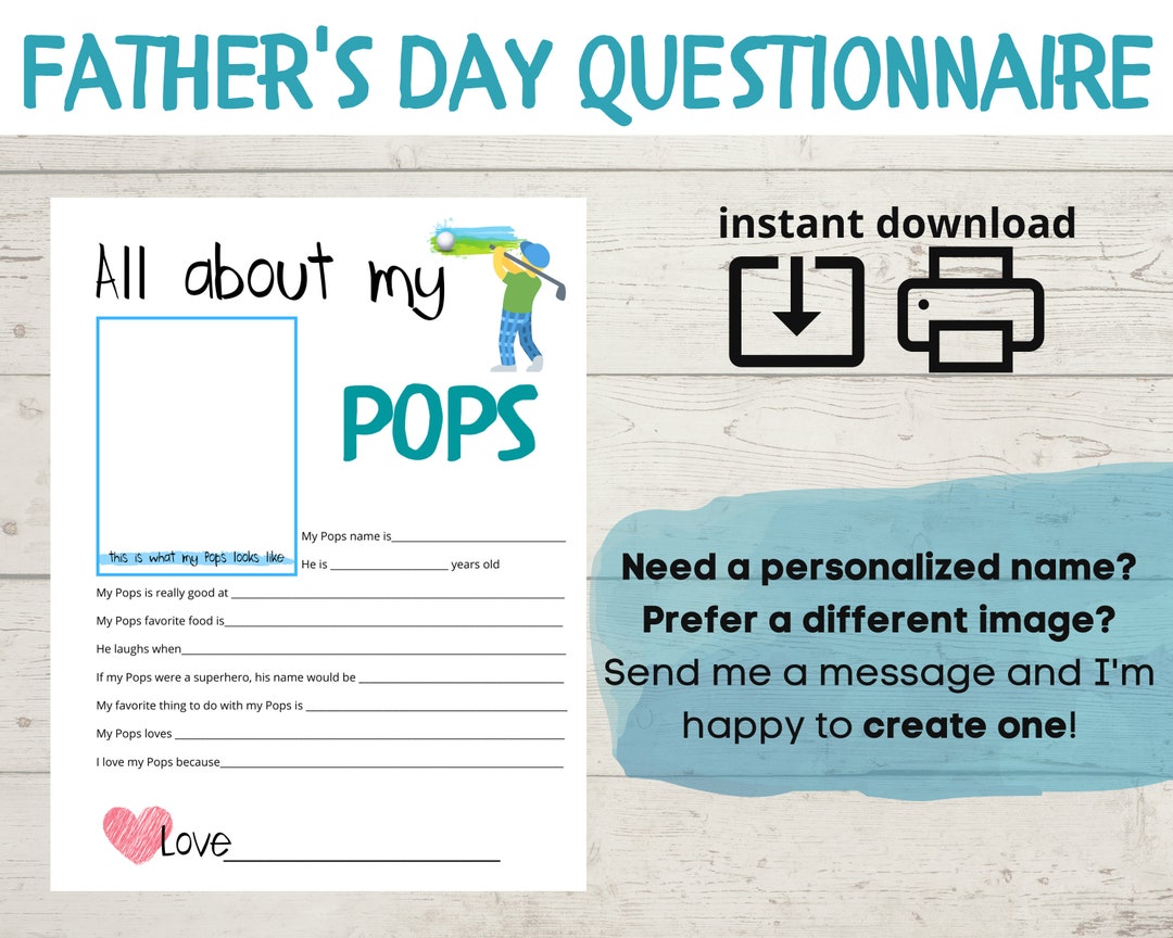 All About My Pops Father's Day Questionnaire Fathers Day Survey ...