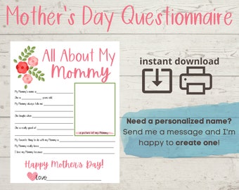 Mother's Day Questionnaire: All About My Mommy Printable (Digital File)
