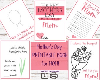 All About Mom Printable Mother's Day Book-Survey -Fill In The Blanks-Questionnaire-Handprint Craft-DIY-Coupons-Printable-Preschool-Craft