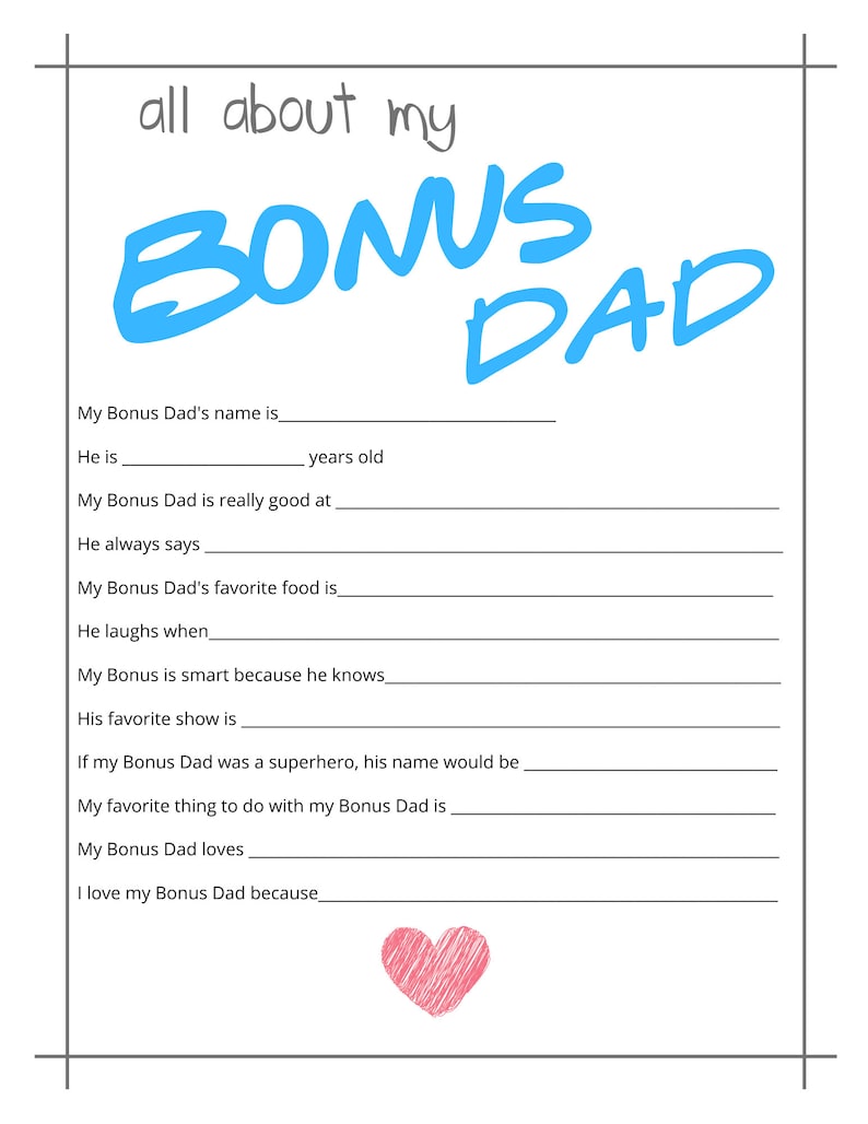 Bonus Dad Fathers Day Printable Book Father #39 s Day DIY Gift Grandpa Fill Bonus Dad Fathers Day Printable Book Father #39 s Day DIY Gift Grandpa Fill