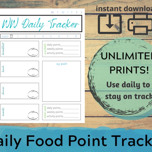 Daily Food Point Tracker Printable - WW Friendly - Weight Loss Tracker - Daily Meal Planner - Diet Journal - 8.5x11