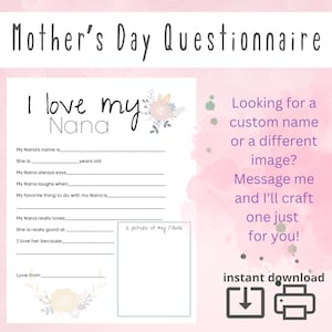 I Love My Nana, Moederdagvragenlijst, Enquête, Vragen, Vul de lege ruimtes in, Afdrukbaar, Cadeau van kinderen, Alles over mijn Nana, Knutselen