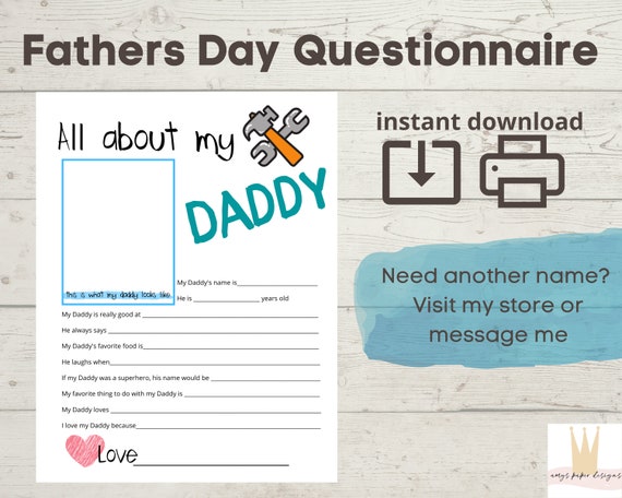All About Daddy Printable Questionnaire Survey Fill in | Etsy