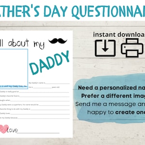 Father&#39;s Day Questionnaire: All About My Daddy Fill-In (Printable Digital File)