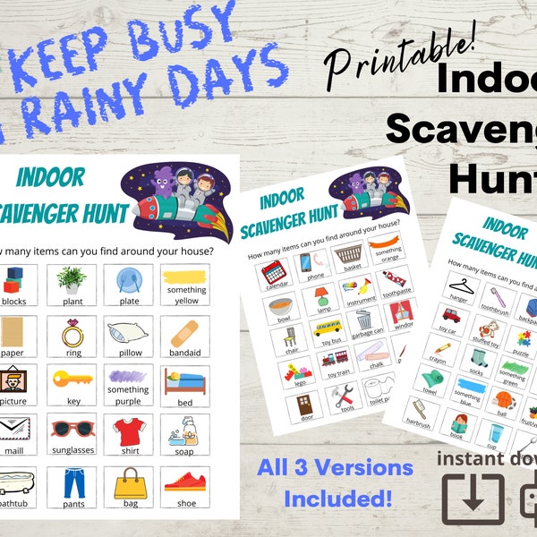 Indoor Scavenger Hunt For Kids,instant download, printable,preschool play,toddler activity, rainy day activity, social distancing