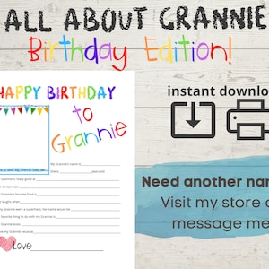 Alles über meine Oma - alles Gute zum Geburtstag - Oma Geschenk - Fragebogen - Füllen Sie die Lücken aus - Oma Geschenk - Geburtstagskarte
