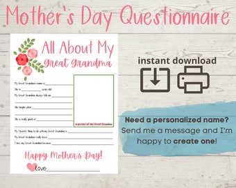 Questionario Tutto sulla Nonna - Regalo con spazi vuoti da riempire (download digitale)