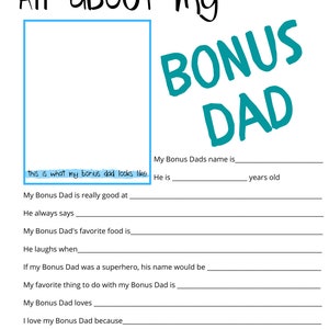All About My Bonus Dad - Father's Day Questionnaire - Survey ...