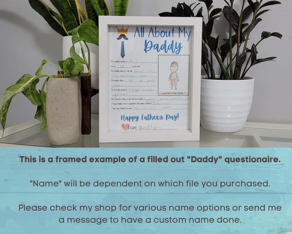 All About My Daddy - Father's Day Questionnaire - Fathers Day Survey ...