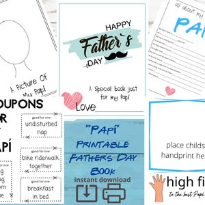 Alles über meinen Papi Vatertag Buch zum Ausdrucken – Vatertags DIY Geschenk – Füllen Sie die Lücken aus – Fragebogen – Übersicht – Handprint Coupons Craft