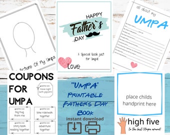 All About My Umpa Fathers Day Printable Book -DIY gift - Grandpa - Fill In  The Blanks - Questionnaire - Survey - Handprint - Coupons Craft