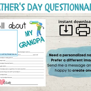 Grandpa Questionnaire: Father&#39;s Day Fill-In Gift (Printable PDF)