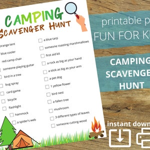 CAMPING SCAVENGER HUNT printable - campground game - camping game for kids - nature hunt - search and find - kids camp activity