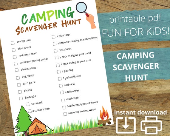 CAMPING SCAVENGER HUNT printable  campground game  camping