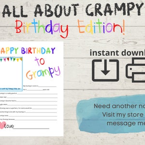 Alles über meinen Grampy - Happy Birthday - Fragebogen - Printable - Fragebogen - Füllen Sie die Lücken - Opa Geschenk - Geburtstag - Sofort Download