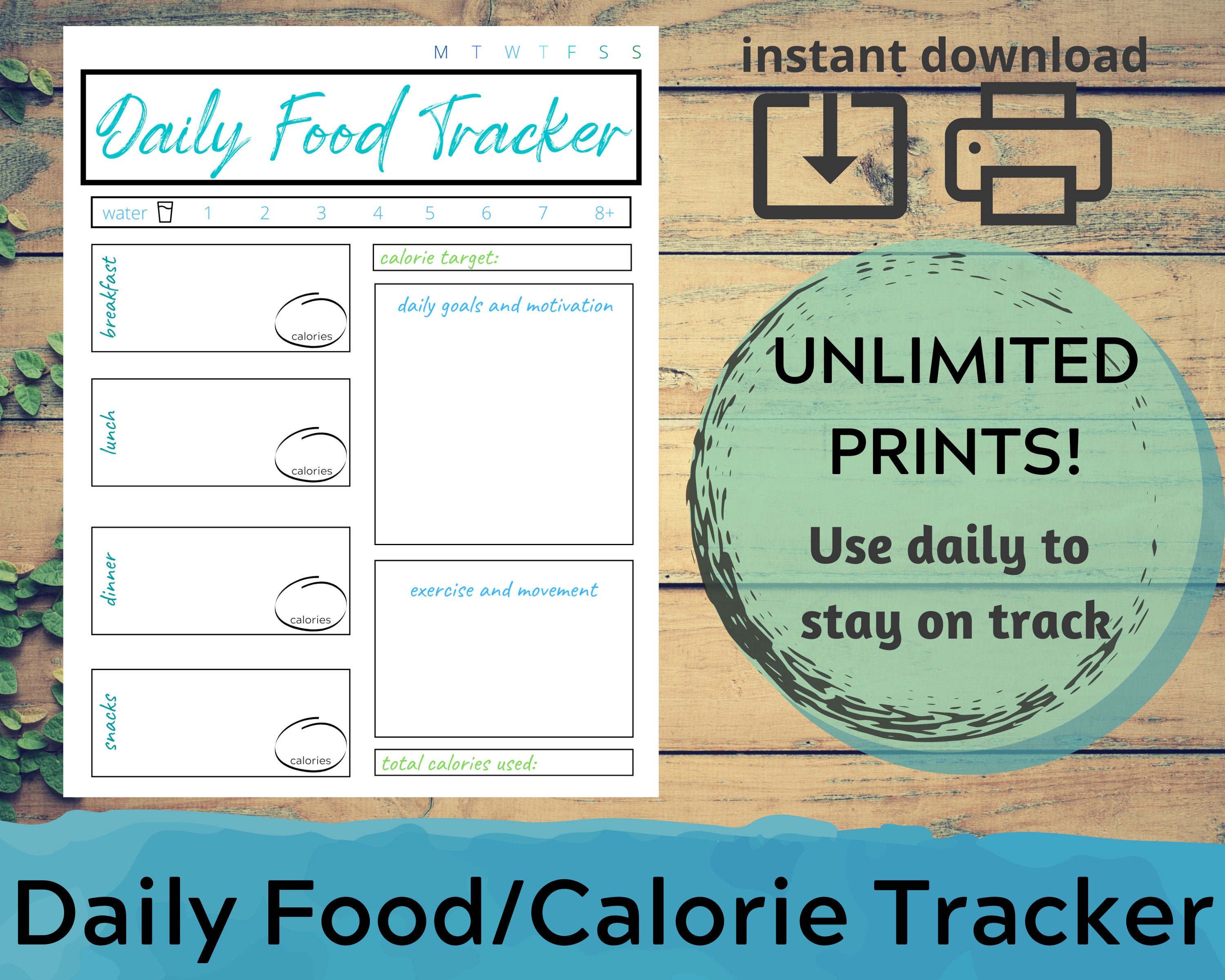 Daily Food Calorie Tracker Printable Weight Loss Tracker - Etsy