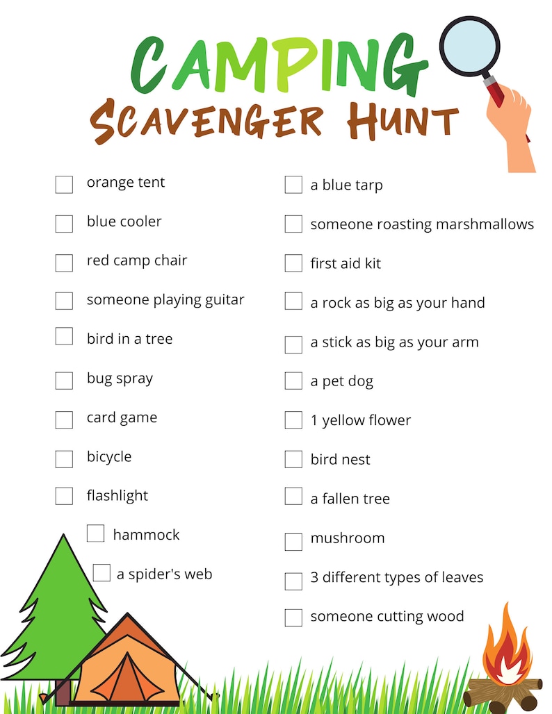 CAMPING SCAVENGER HUNT Printable Campground Game Camping Game for Kids